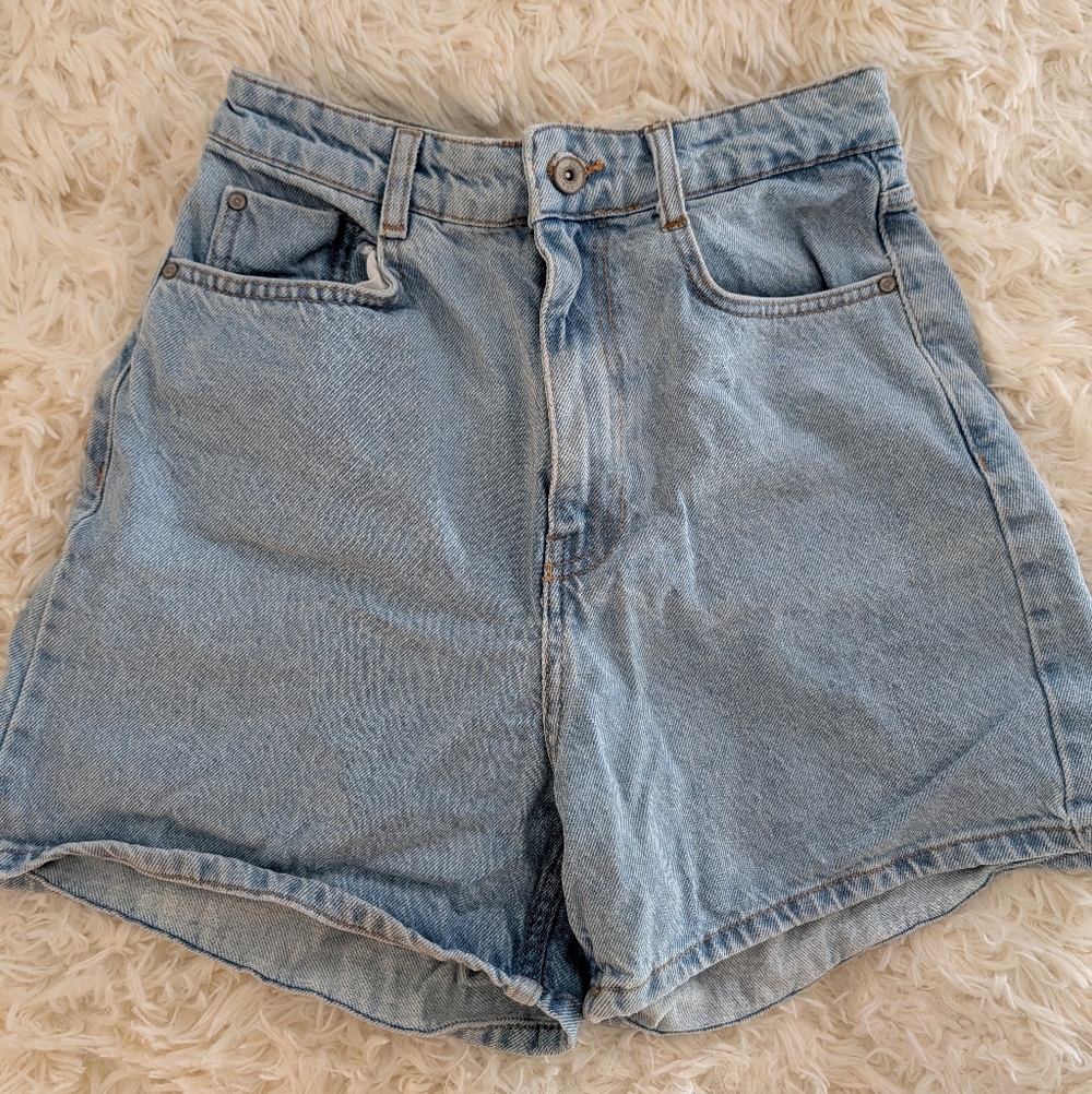 Zara Light Blue High-Waist Denim Shorts